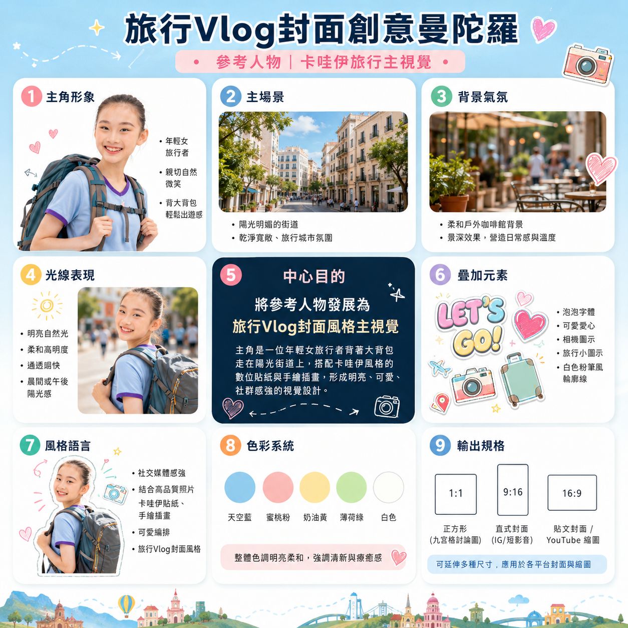 旅行 Vlog 封面：九宮格規劃